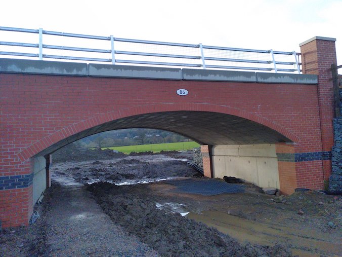 Newly built bridge over a section of the Montgomery canal.