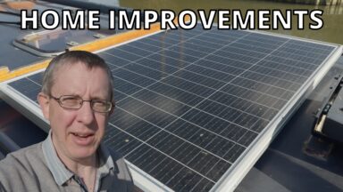 Solar panel on a narrowboat roof.
